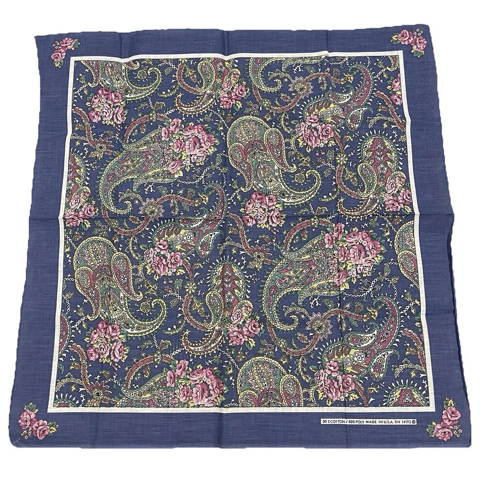 Vintage‎ Wamcraft Bandana RN 14193 Faded Blue Paisley Cottagecore Coquette 21x21